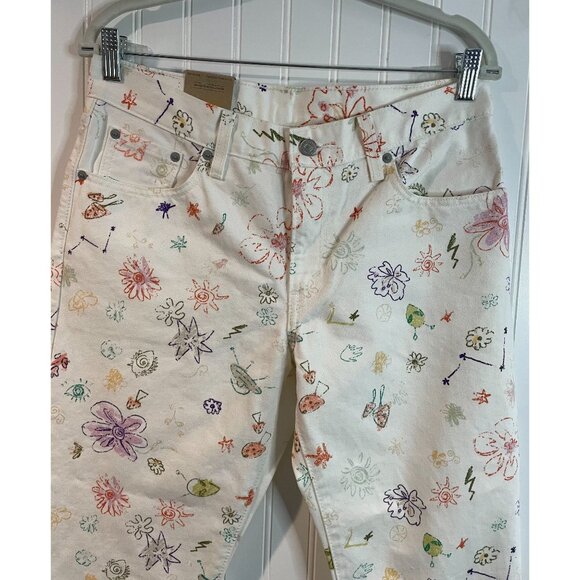 Levi’s 27/30 Middy Straight White Printed Denim Cotton Jeans NWT - Picture 3 of 14